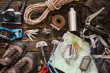 Fototapeta Góry - Equipment necessary for mountaineering and hiking