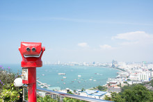 Coin-operated Binoculars With Pattaya Beach In Background