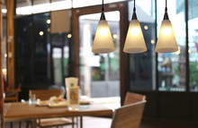 Warm Lighting Modern Ceiling Lamps In The Cafe.