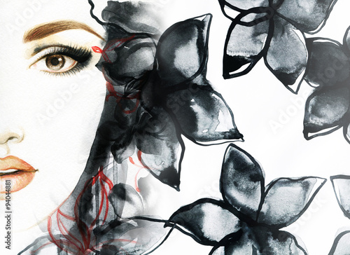 Fototapeta dla dzieci Beautiful face. woman portrait. abstract watercolor .fashion background