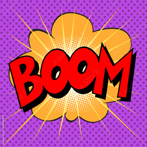 Fotografie, Obraz Boom explosion text description in the style of comics