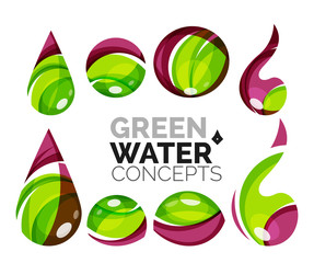 Set of abstract eco water icons, business logotype nature green