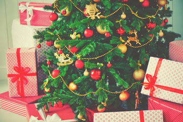 Wall Mural - christmas tree and lots of gifts