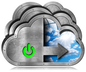 Wall Mural - cloud computing symbol with sky / metallic symbols in the shape of clouds with a blue sky and clouds