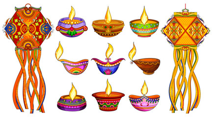 Sticker - Hanging kandil lamp and diya for Diwali decoration