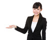 © leungchopan - Asian Young Businesswoman show with blank sign