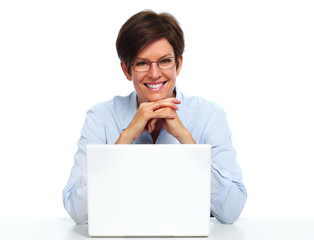 Poster - Business woman working with laptop.