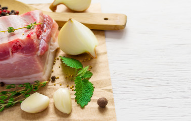 Wall Mural - Raw pork ribs with spices and herbs prepared for cooking