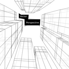 Wall Mural - Wireframe of 3d building in perspective. Abstract vector