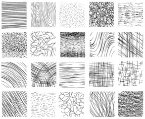 Hatch, dotted and linear ink hand drawn textures vector set