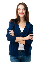 Sticker - smiling young woman with crossed arms, isolated