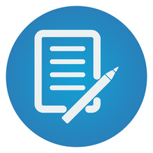 Flat White Pen And Paper Icon On Blue Circle