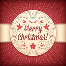 Red And Beige Christmas Greeting Card With Ornaments And Text