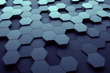 Wall Mural - Abstract 3D Rendering of Surface with Hexagons.