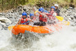 A thrilling image of a white water rafting adventure in Ecuador, navigating through intense rapids on a wild river.