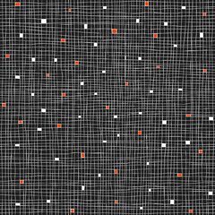 Aufkleber - Seamless Cell hand-drawn pattern on black with red squares