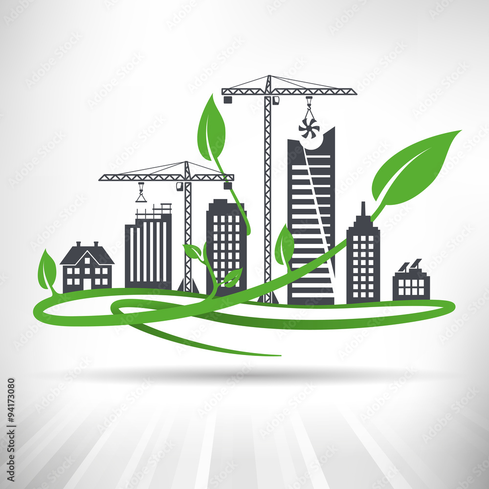Green Urban Development Concept. Cityscape with ongoing construction ...
