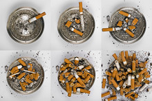 Six Ashtray With Cigarette Butts