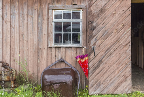 Horizontal Image Of An Old Brown Exterior Wood Slat Wall With A