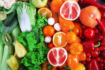 Fototapete - Colourful composition of fruit and vegetable, close up