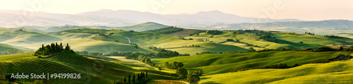 Naklejka ścienna Beautiful and miraculous colors of green spring panorama landsca