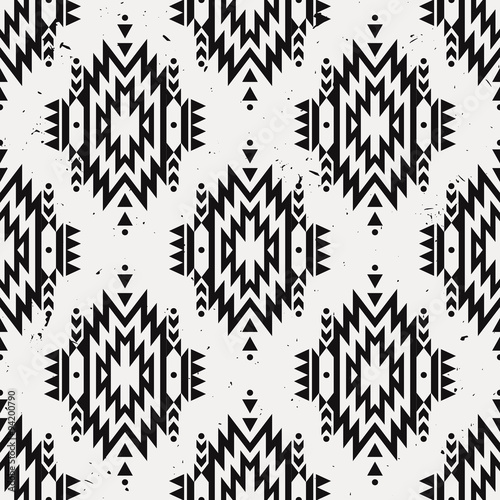 Tapeta ścienna Wektor grunge monochromatyczne bezszwowe ozdobny wzór etnicznych. 