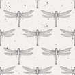 Vector grunge seamless pattern with dragonflies
