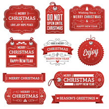 Collection Of Red Christmas Labels