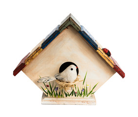 Hand made birdhouse with bird