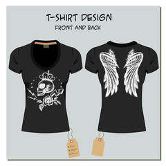 white and black design girl's T-shirts, with the label, vector.