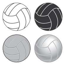 Volleyball Four Ways Is An Illustration Of Four Versions Of A Volleyball Ranging From Simple Version To A More Complex Or Realistic Version.