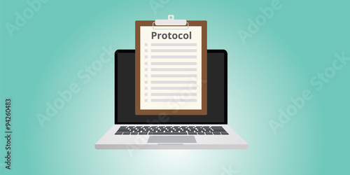 Fotomural protocol concept rules in front of computer or notebook