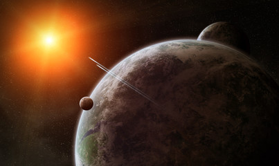 Wall Mural - sunrise over planet earth in space