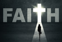 Woman Walks Toward Faith Door