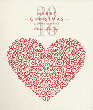Merry Christmas Happy New Year 2016 Heart Outline
