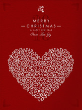Merry Christmas Happy New Year Outline Heart Deco