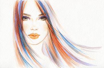 Beautiful face. woman portrait. abstract watercolor .fashion background