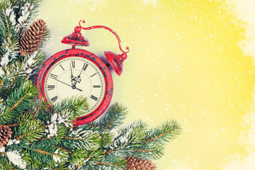 Aufkleber - Christmas background with clock and branch