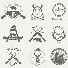 Set Of Vintage Labels On Hunting