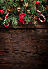 Poster - Christmas fir tree with decoration on a wooden board