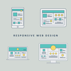Responsive web design mockup template vector background. Smartphone, tablet, computer website layout