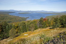 View Of Mooselookmeguntic Lake From Overlook In Autumn, Northern Maine.