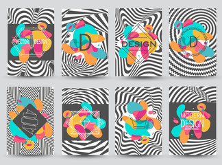 Wall Mural - Set of monochrome flyer pages with abstract colored elements. Creative Signs, Logos, Identity Elements, Labels, Badges, Frames, backgrounds.