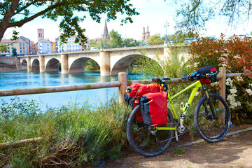 Sticker - Way of Saint James in Logrono bridge Ebro river