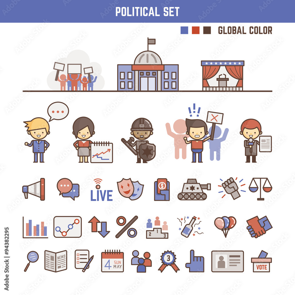 Political Icons and Characters Set for Various Activities Stock Vector ...