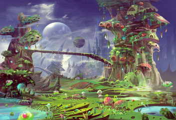 Illustration: The Panorama of the Prison Planet - The Gentle Version. Realistic Style. Scene / Wallpaper Design.