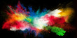 Leinwanddruck Bild - Launched colorful powder on black background