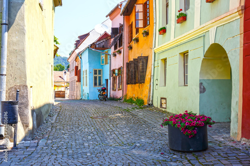 Fotografie, Obraz Medieval street view Sighisoara, Rumunsko