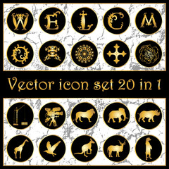 Set of vintage gold vector icon logo 20 in 1 with letters 