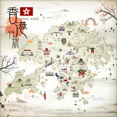 Wall Mural - Hong Kong travel map